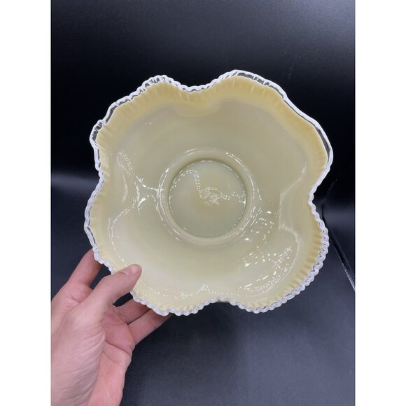 Vintage Fenton Glass Yellow Goldenrod Overlay Ruffled Bowl Scalloped